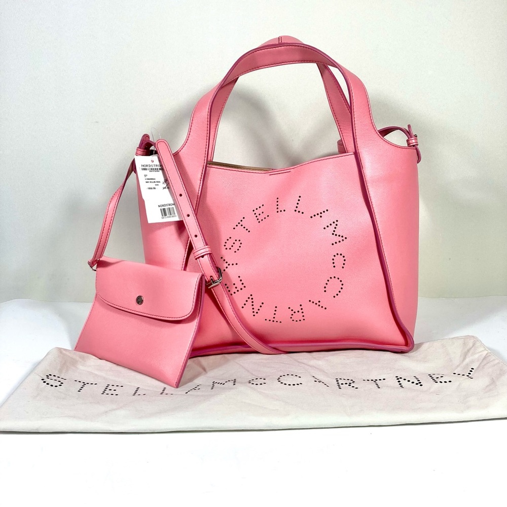 Stella McCartney Perforated Logo Faux Leather Medium Satchel Bag Pink NEW